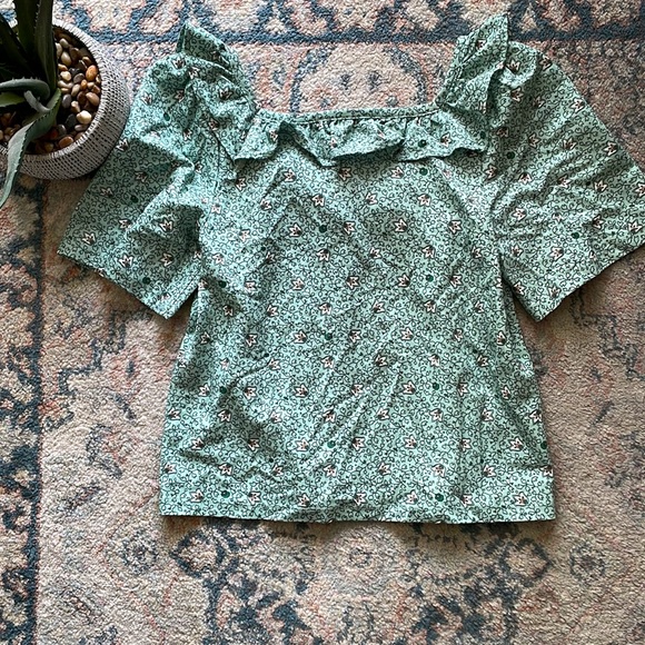Ann Taylor Sea-Green Floral Top - Picture 2 of 6